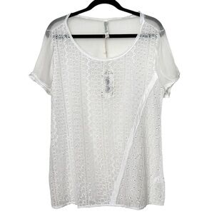 Boho Coastal White 100% Silk Embroidered Blouse Raw Hem Beachy Airy Romantic